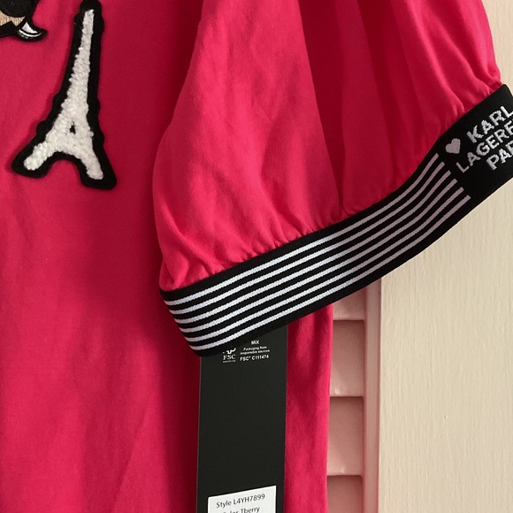NWT KARL LAGERFELD Raspberry Embroidered Logo Design Woman T-Shirt Size US L - Picture 6 of 10
